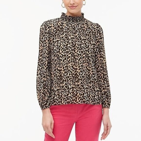 NWT J. Crew Small Leopard Long-sleeve Mocknec - Picture 1 of 4